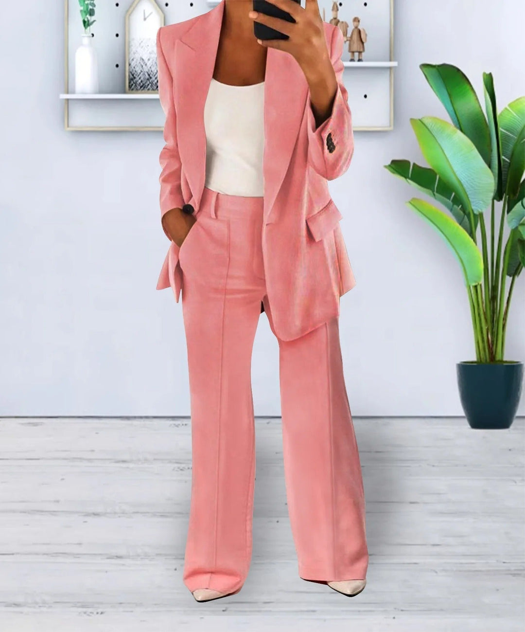 Variant image for Damenanzug Blazer Set Schwarz Elegant Weite Hosen Polyester-2
