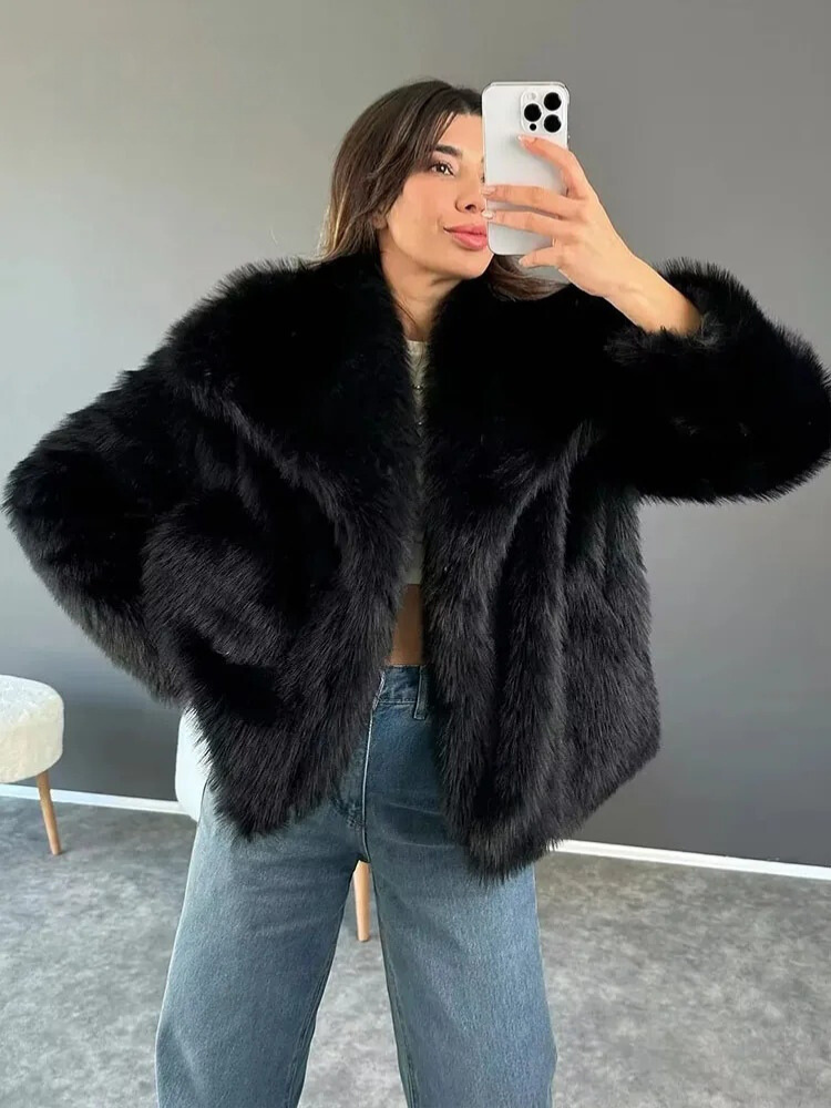 Warmer Plüschpelzmantel für Damen
