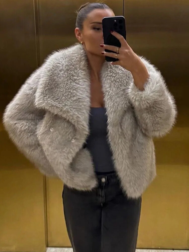 Warmer Plüschpelzmantel für Damen