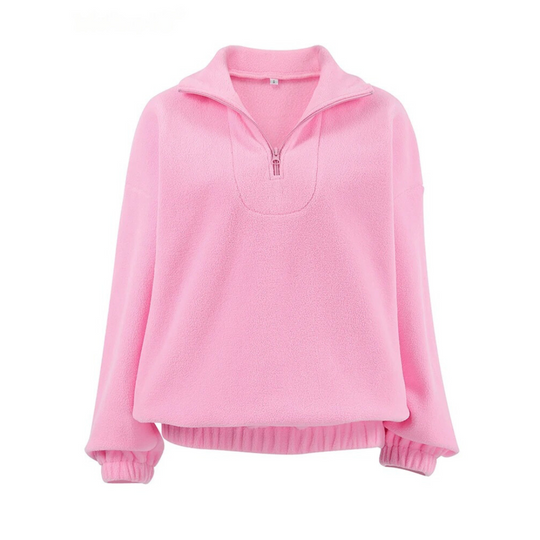 Damenpullover aus Fleece in Rosa mit Reißverschluss