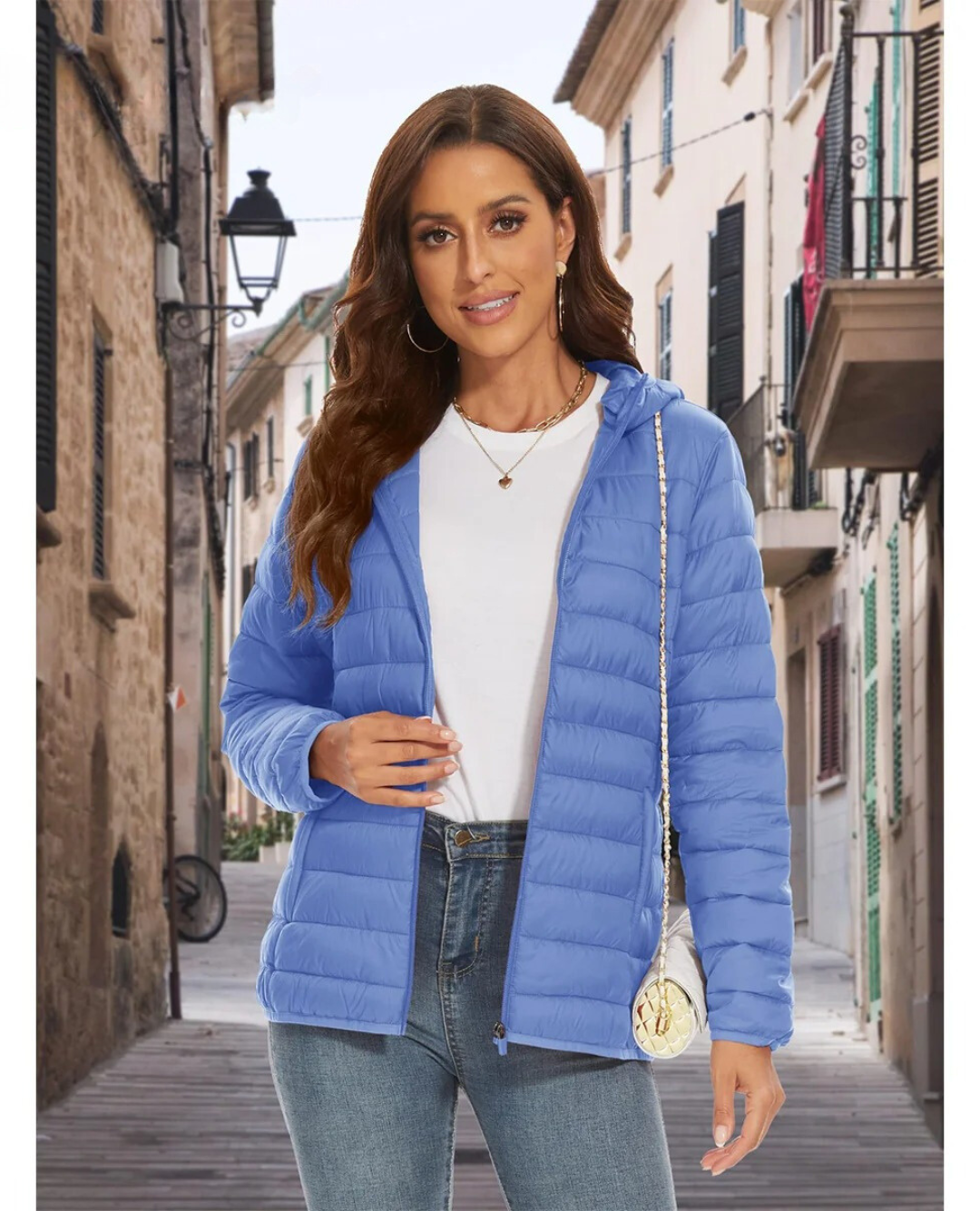 Leichte Kapuzen-Pufferjacke für Frauen